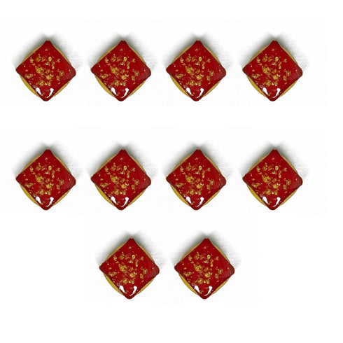 Red Color Square Fancy Buttons Set Of 10